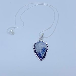 .925 Rainbow Moonstone Pendant, 20 in. SS chain